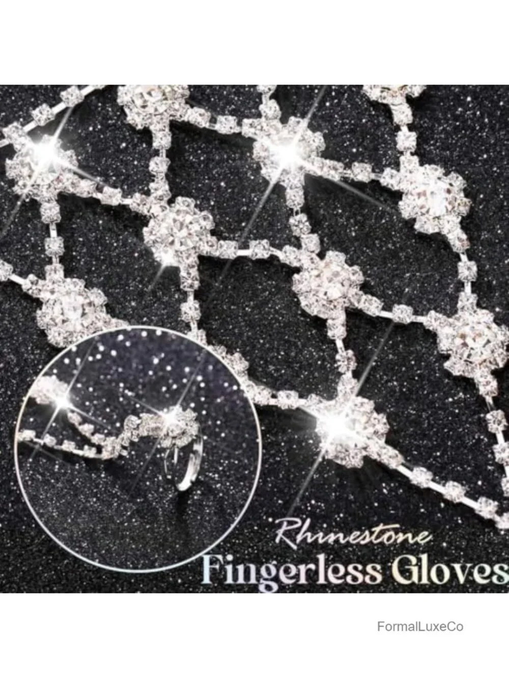 Rhinestone Fingerless Gloves Glitter Hand Chain Wedding Party Accessory